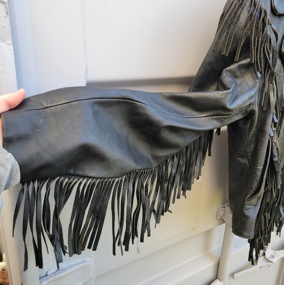 Vintage black leather fringe riding jacket coat Open Road size 34 - Picture 13 of 16
